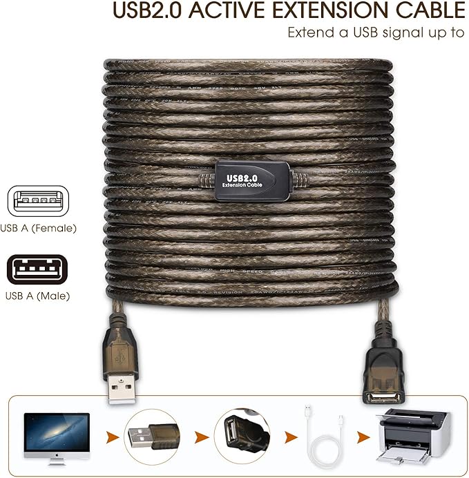 LDKCOK USB 2.0 Type A Male to A Female Active Repeater Extension Cable 50ft - Image 5