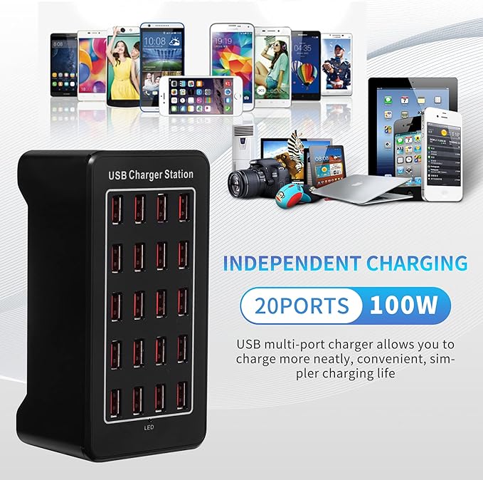 20-Port Desktop USB Charging Station - 100W Multi-Function Smart Charger - Image 4
