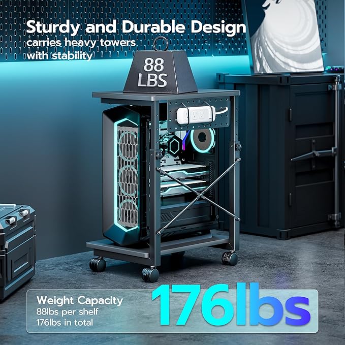 ARES WING Height Adjustable Computer Tower Stand, 2-Tier PC Tower Stand - Image 4