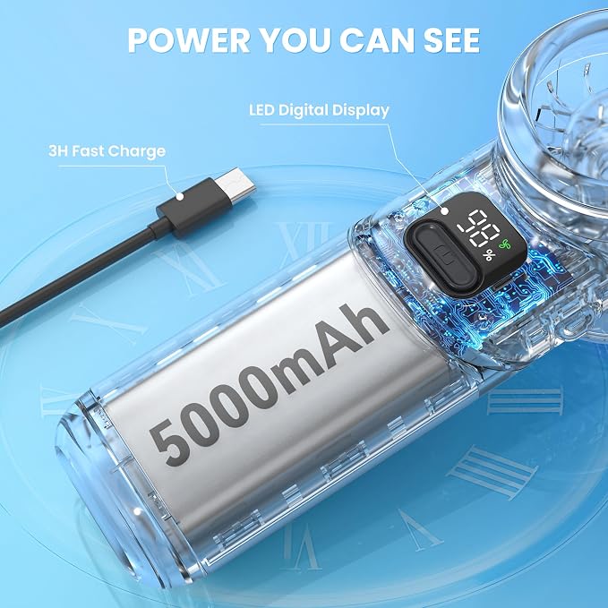Portable Handheld Fan - 5000mAh Rechargeable Battery - Image 3