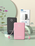 2-Pack 6000mah Ultra Slim Built in Cables Power Bank, Card Size Built in USB C - Image 5