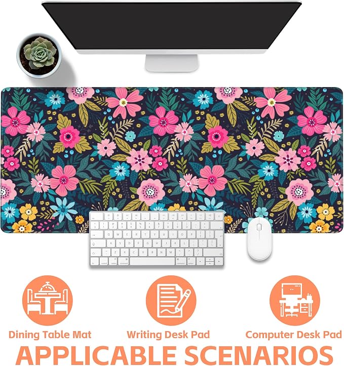 Mouse Pad Large Bright Colorful Flowers Non-Slip Game Desk Mat - Image 4