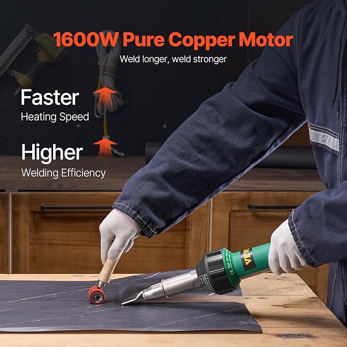 VEVOR Hot Air Plastic Welder, 1600W Hot Air Torch Pistol, 122-1112℉ PVC TPO - Image 2