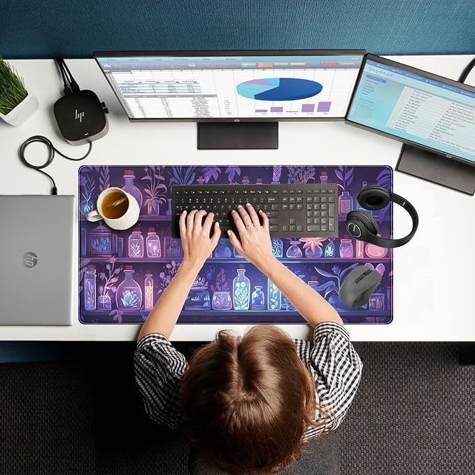 Cute Cozy Purple Gaming Desk Mat, Mystical Potion Bottles Mouse Pad XXL Large - Image 6