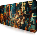Cute Japanese Street Desk Mat, Anime Tokyo Street Night Scene Large Mouse Mat by LQFIWSS