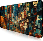 Cute Japanese Street Desk Mat, Anime Tokyo Street Night Scene Large Mouse Mat by LQFIWSS
