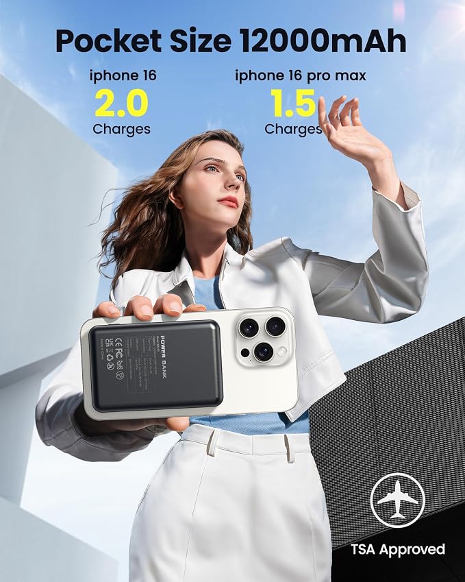 for Magsafe Battery Pack 12000mAh Magnetic Portable Charger Power Bank PD 22.5W - Image 2