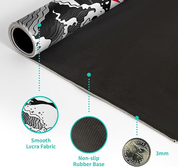 Japanese Red and Black Wave Gaming Mouse Pad Extended Large Mouse Mat Desk Pad - Image 8