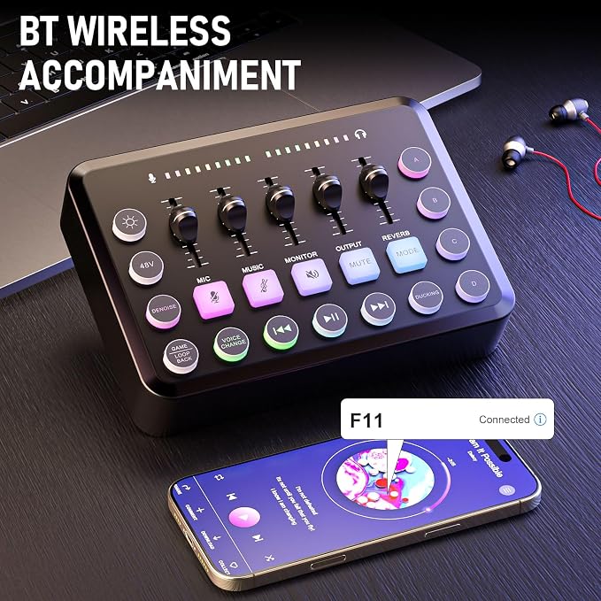 F11 Gaming Audio Mixer, Sound Board - Image 8