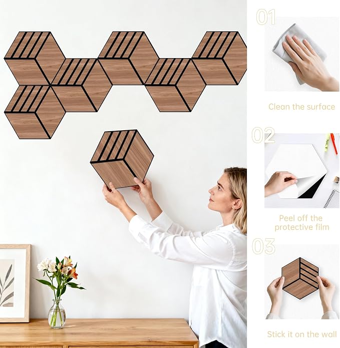 Mollywell Hexagon Acoustic Panels, Walnut S4, 12 Pack |Wood Veneer|High Density - Image 6