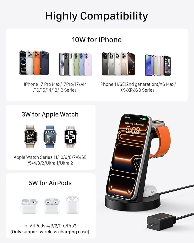 Anlmz 3 in 1 Charging Station for iPhone, Wireless Charger for iPhone 17 16e 16 - Image 4