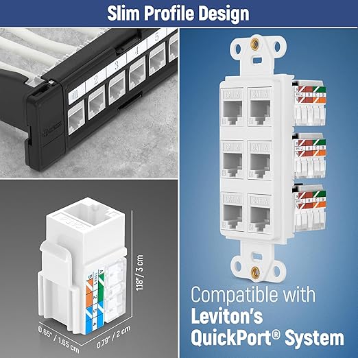 Everest 90° Angled RJ45 Cat6 Keystone Jacks 50-Pack in White - Image 6