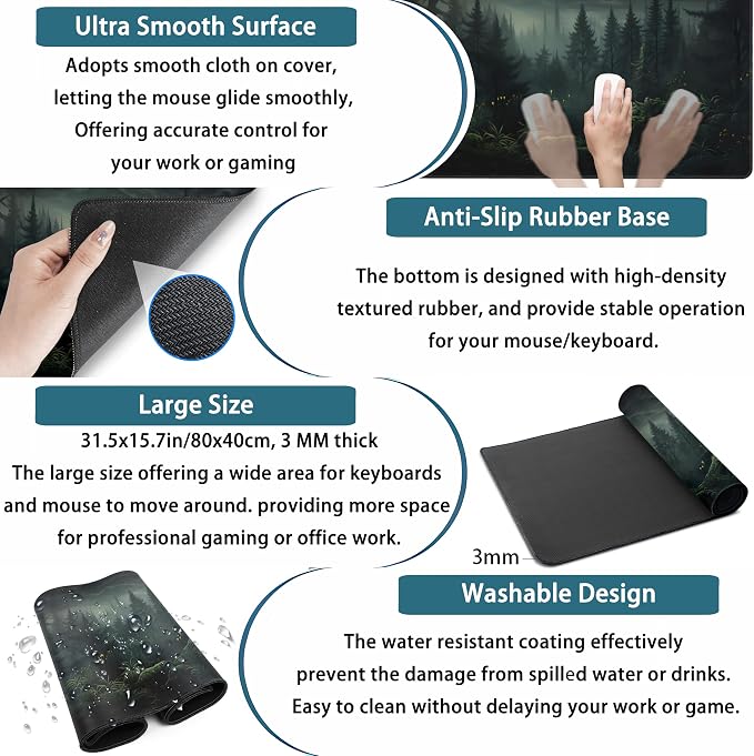 Cute Dark Gloomy Forest Desk Mat, Gothic XXL Large Extended Gaming Mouse Pad Mat - Image 3