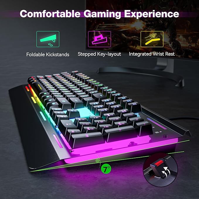 TECKNET Wired Gaming Keyboard, USB Wired Computer Keyboard, 15-Zone RGB - Image 2