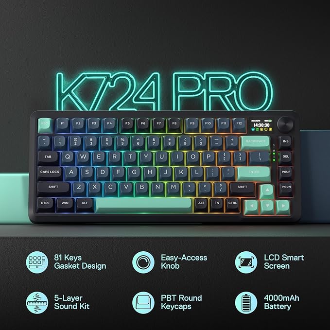 Redragon K724 PRO Wireless Gasket Gaming Keyboard w/Hype Screen & Knob - Image 2