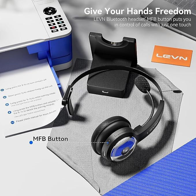 LEVN Bluetooth 5.0 Headset, Wireless Headset - Image 3