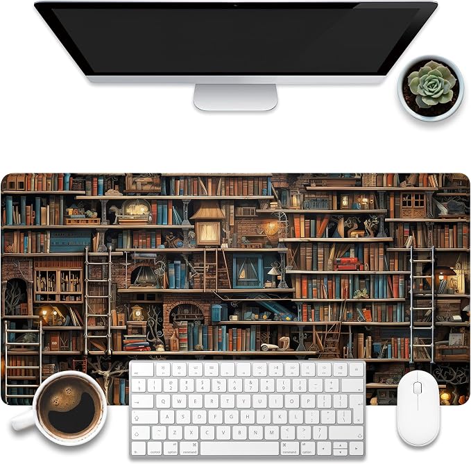 Desk Pad, Fantasy Shelves Desk Mat, Shelves Full of Books Large Gaming Mouse Pad by KOAIWPAE