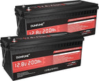 2 pack Dumfume 12V 200Ah LiFePO4 Lithium Battery, 2560Wh Energy, 1280W Load by Dumfume