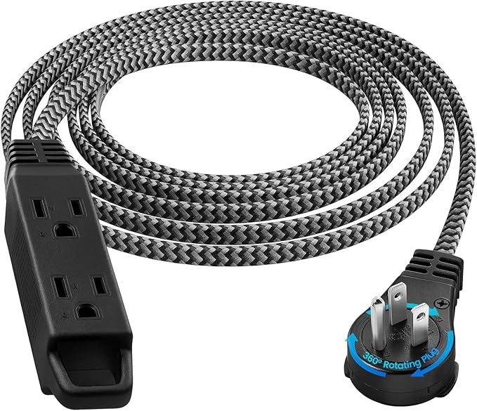 SURAIELEC 10FT 360° Rotating Flat Plug Extension Cord Flat Wall Plug by SURAIELEC