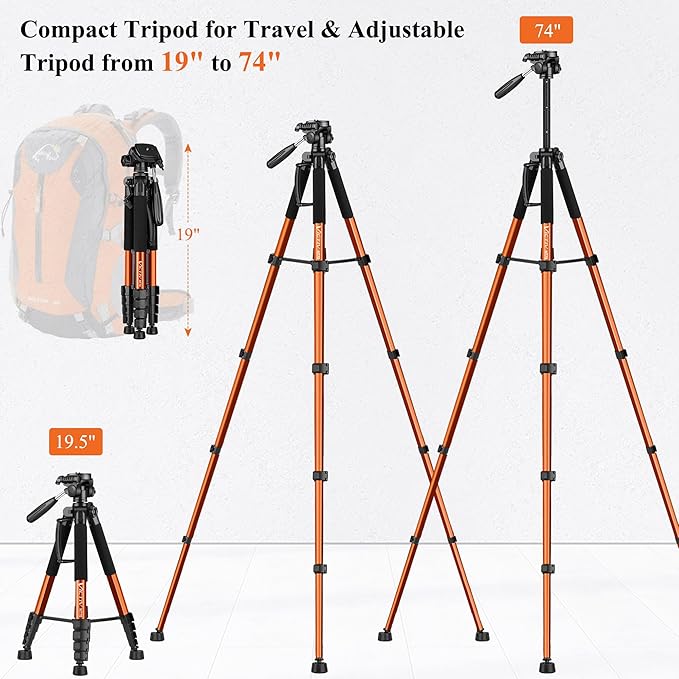 Victiv Tripod 74-Camera-Tripod for Cell Phone, Aluminum Professional Heavy Duty - Image 2