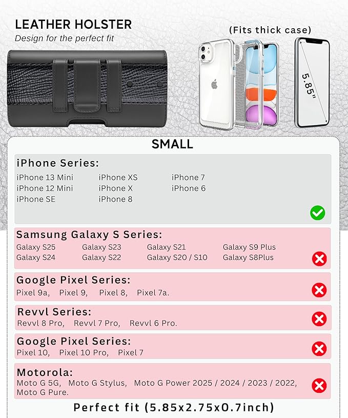 Leather Phone Holster for Men & Women, Horizontal Cell Phone Case, Fits iPhone - Image 5