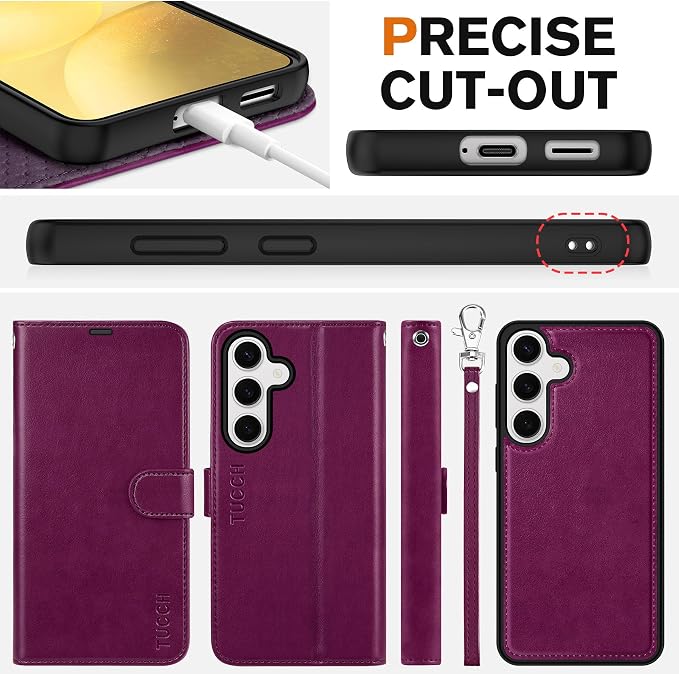 TUCCH Case Wallet for Galaxy S25 Plus, 2 in 1 Magnetic PU Leather Wrist Strap - Image 8