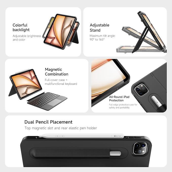 HOU iPad Air 11 Case with Keyboard Detachable Rotatable Magnetic Full - Image 4