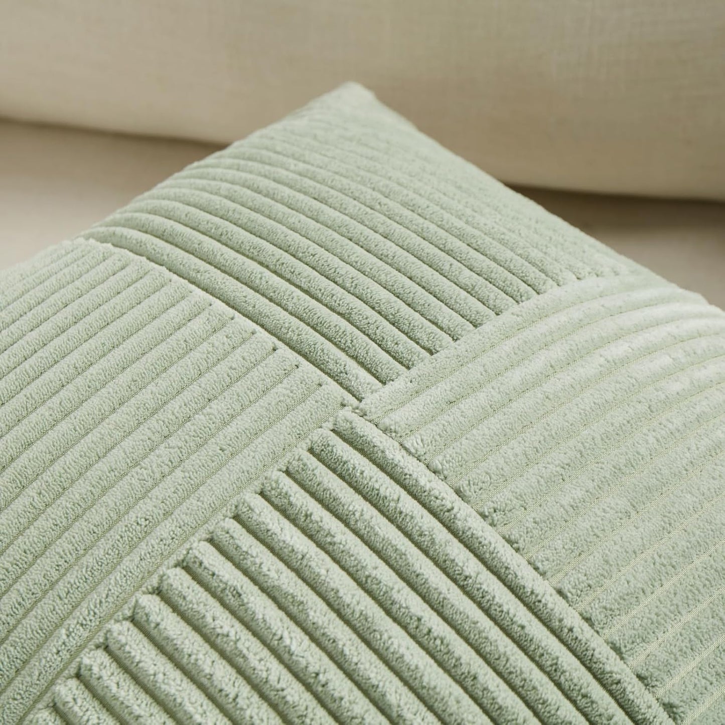 Fancy Homi 2 Packs Sage Green Euro Decorative Throw Pillow Covers 26x26 Inch for Bedroom Couch Bed, Farmhouse Boho Home Decor, Soft Corss Corduroy Patchwork Textured Square Cushion Case 66x66 cm