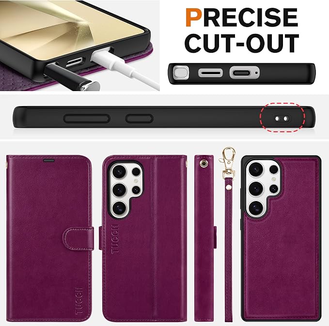 TUCCH Case Wallet for Galaxy S25 Ultra, 2 in 1 Magnetic PU Leather Wrist Strap - Image 8