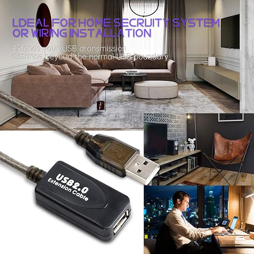 65 FT USB Extension Cable, USB 2.0 Type A Male to A Female Active Repeater - Image 7
