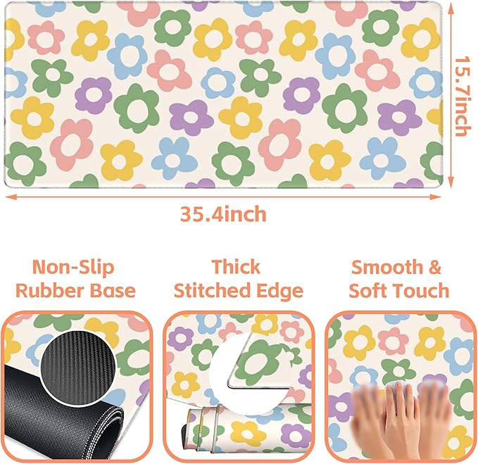 Mouse Pad Large Vintage Groovy Flowers Non-Slip Gaming Desk Mat - Image 3