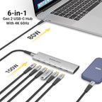 EZQuest USB-C Slim Gen 2 Hub Adapter 6-in-1 1 USB-C 4K/60Hz Video, 4 USB-C Gen - Image 6