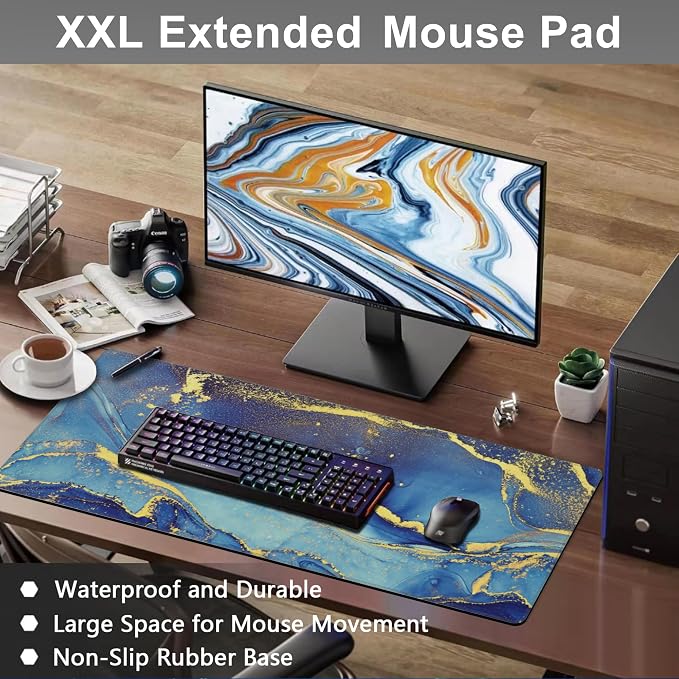 Mouse Pad, Large Alcohol Ink Art Desk Mat, Extended Non-Slip Gaming Keyboard - Image 6