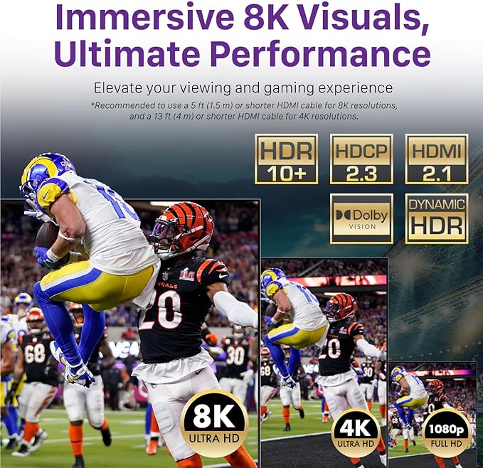 Fosmon HDMI 8K Bi-Directional Switch, Support 8K@60Hz 4K@120Hz HDR10+ HDCP 2.3 - Image 2
