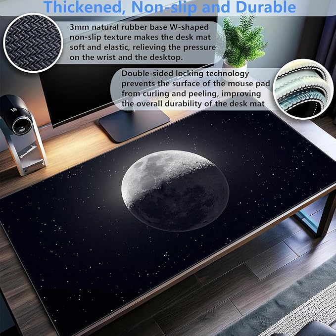 Moon Mouse Pad Sci-fi Galaxy Desk Mat Extended XL Large Gaming Mousepad Dark - Image 3