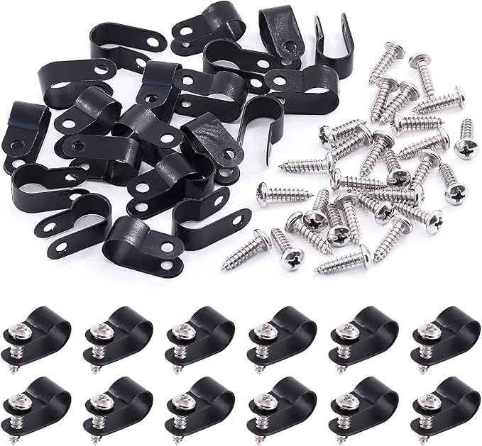Swpeet 120 Pack Black 3/8 Inch Nylon Plastic R-Type Cable Clips Clamp Kit by Swpeet