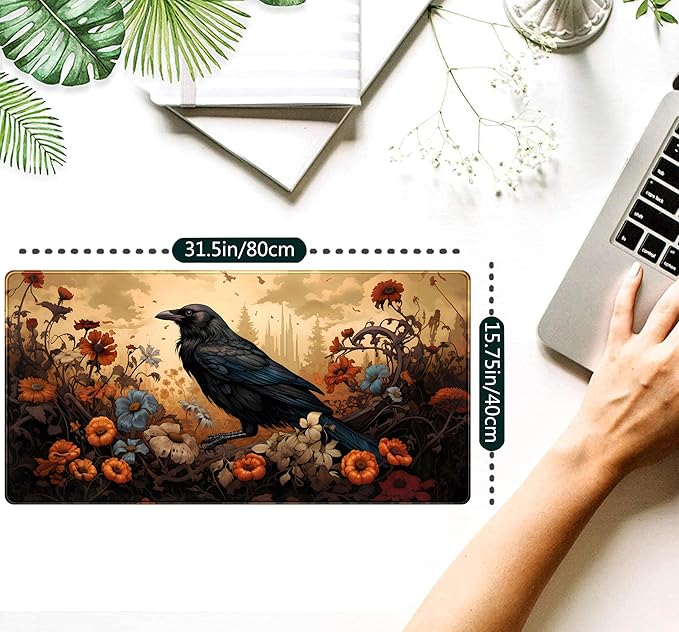 Anime Crow Kawaii Desk Mat Cute Retro Floral Mouse Pad Gaming Desk Pad XXL - Image 2