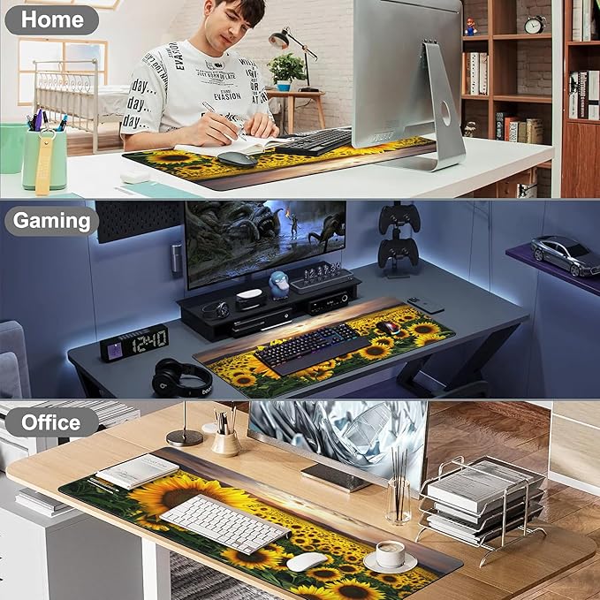 Mouse Pad, Large Blooming Sunflowers Desk Mat, Extended Non-Slip Gaming - Image 7