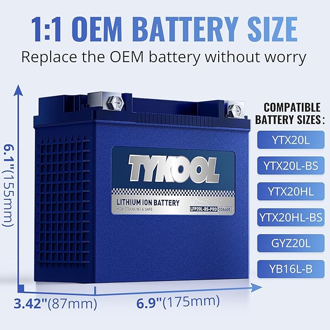 TYKOOL YTX20L-BS/YTX20HL/YB16CL-B High Performance LiFePO4 Lithium Motorcycle - Image 4