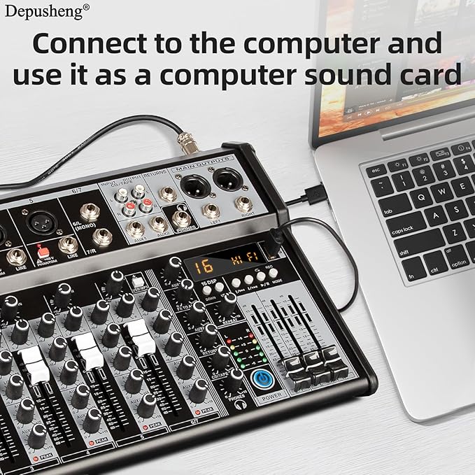 Depusheng Professional Audio Mixer, 7 Channel Audio Interface Sound Board - Image 3