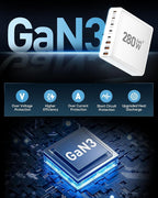 280W USB C Charger Block, 8-Port USB C Charging Station GaN III PD 65W Laptop - Image 3