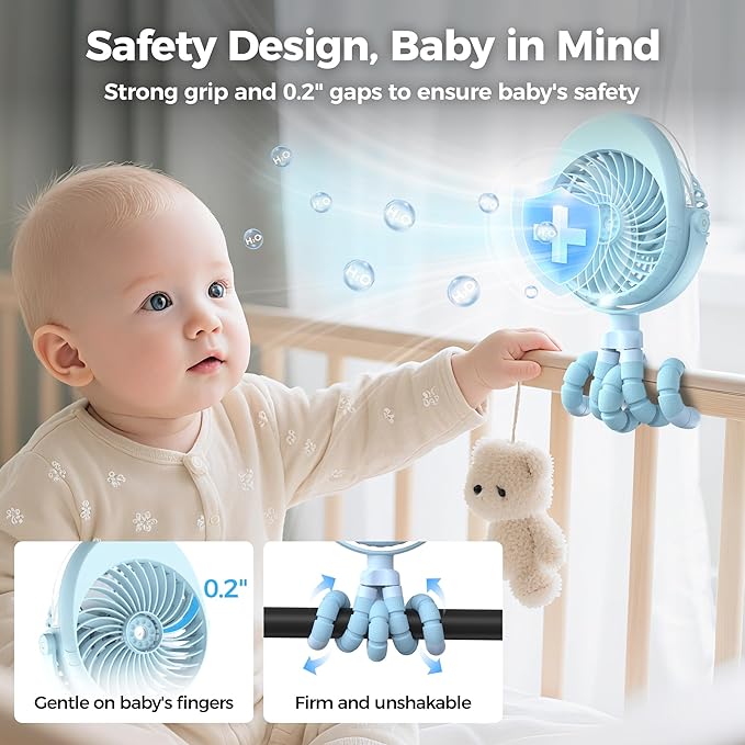 2025 Upgarded 4000mAh Misting Baby Stroller Fan, Rechargeable Battery Operated - Image 5
