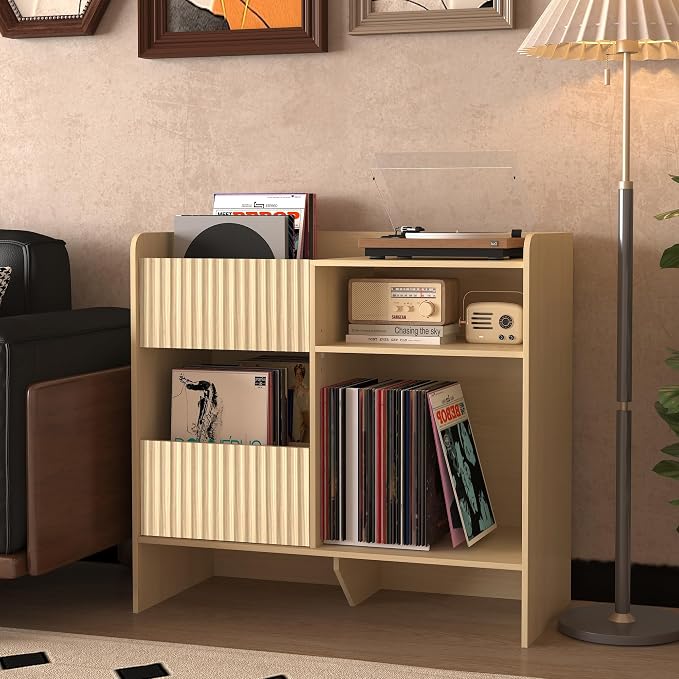 Record Player Stand with Vinyl Storage by BOMETAO