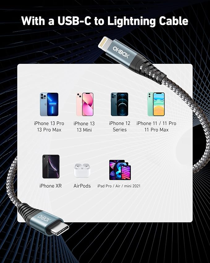ohbox USB C to Lightning Cable 6FT 2Pack MFi Certified USBC iPhone Charger Cord - Image 6