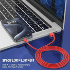 3-Pack Red USB A to USB C Cable，USB to USB C Car Carplay Cable - Image 4