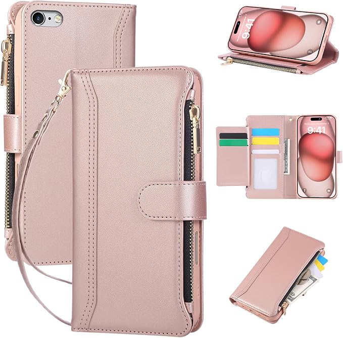 Compatible with iPhone 7/8/SE 2020/SE 2022 Wallet Case PU Leather Shockproof by KYFSJPT
