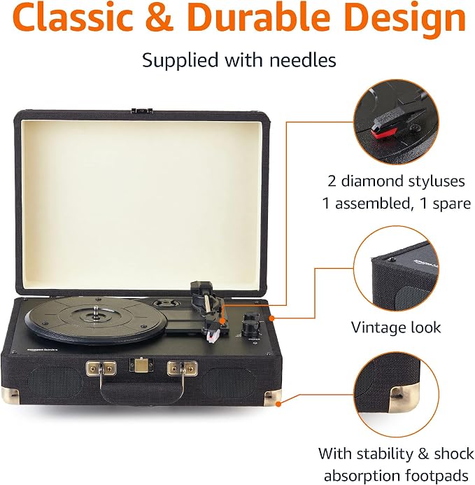 Amazon Basics Portable Suitcase Vinyl Turntable Record Player - Image 3