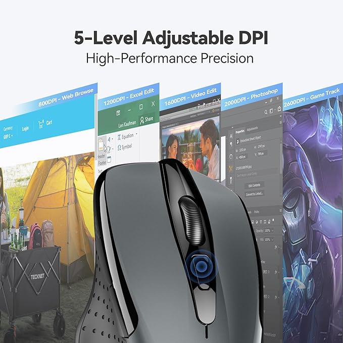TECKNET Wireless Mouse, 2.4G Ergonomic Optical Mouse, Computer Mouse - Image 6