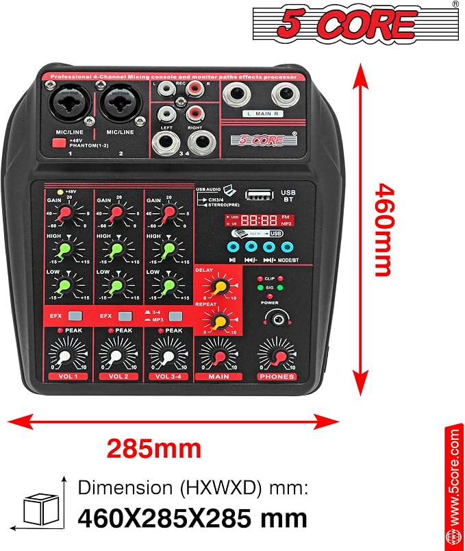 5 Core Audio Mixer 4 Channel DJ Mixing Board Small Bluetooth USB Analog - Image 2