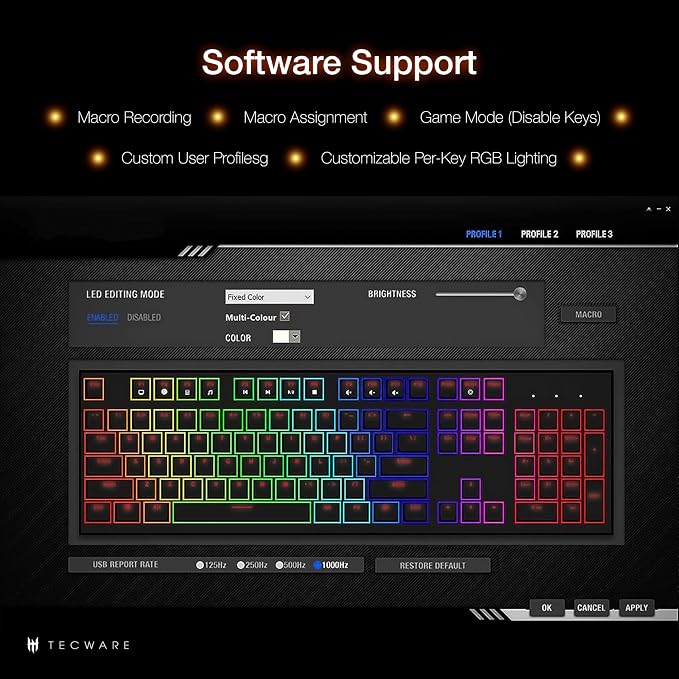 TECWARE Phantom+ Elite 87 Key RGB Mechanical Gaming Keyboard, LED Backlit - Image 5